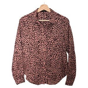 FRNCH Paris Iconic Leopard Print Long-sleeve Blouse. XS, Rose Brown/Mauve.